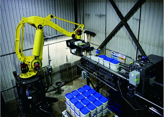 Cina Robot Horizontal / Robotic Palletizing System Kolom Tunggal untuk Tas Besar / Barel pemasok